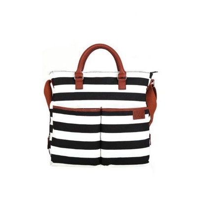 Large Capacity Multi Compartment Stripe Mummy Bag Baby Diaper Tote Bag With Matching Diaper Changing Pad